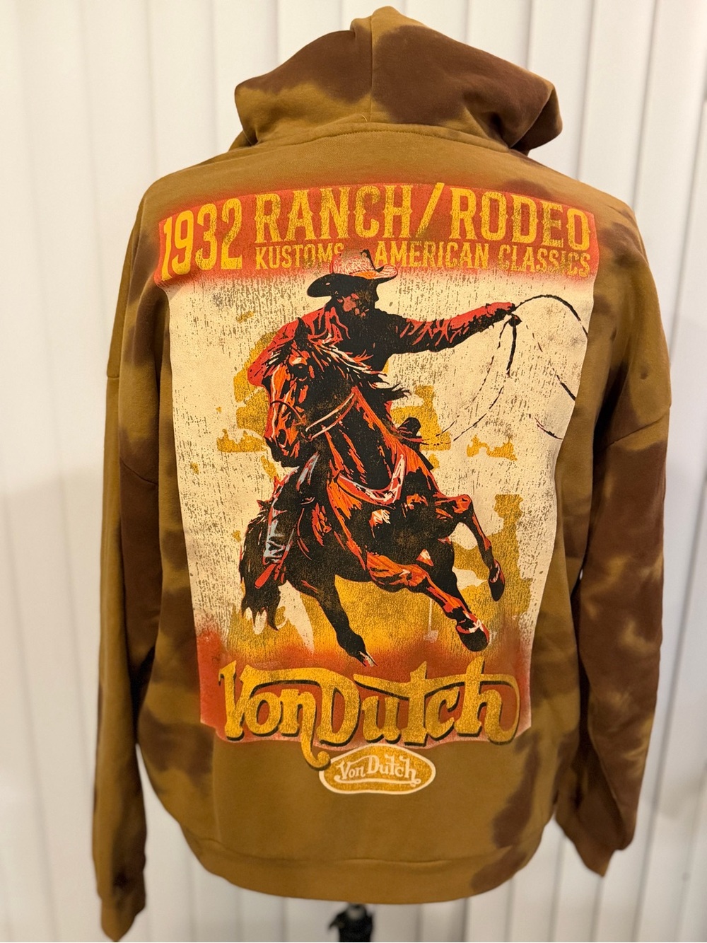 Von Dutch Brown and Tan Hoodie with Logo Tag - Picture 3 of 4